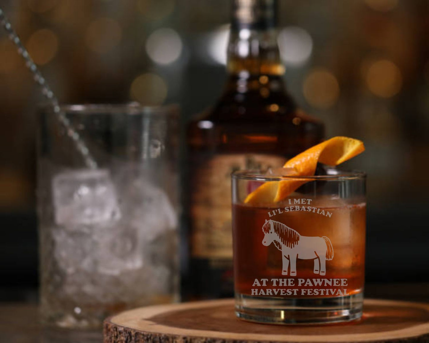 Li’l Sebastian Inspired 14 oz Whiskey Glass – Laser Etched Mini Horse, Parks and Recreation Fan Gift, Rocks Tumbler