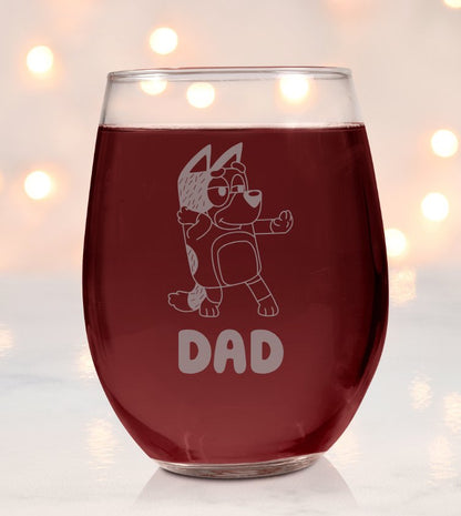 Bandit Heeler Bluey's Dad Wine Glass - Design Bakery TX