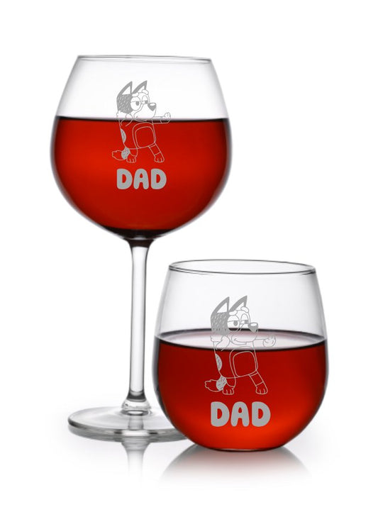 Bandit Heeler Bluey's Dad Wine Glass - Design Bakery TX