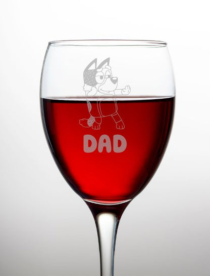Bandit Heeler Bluey's Dad Wine Glass - Design Bakery TX