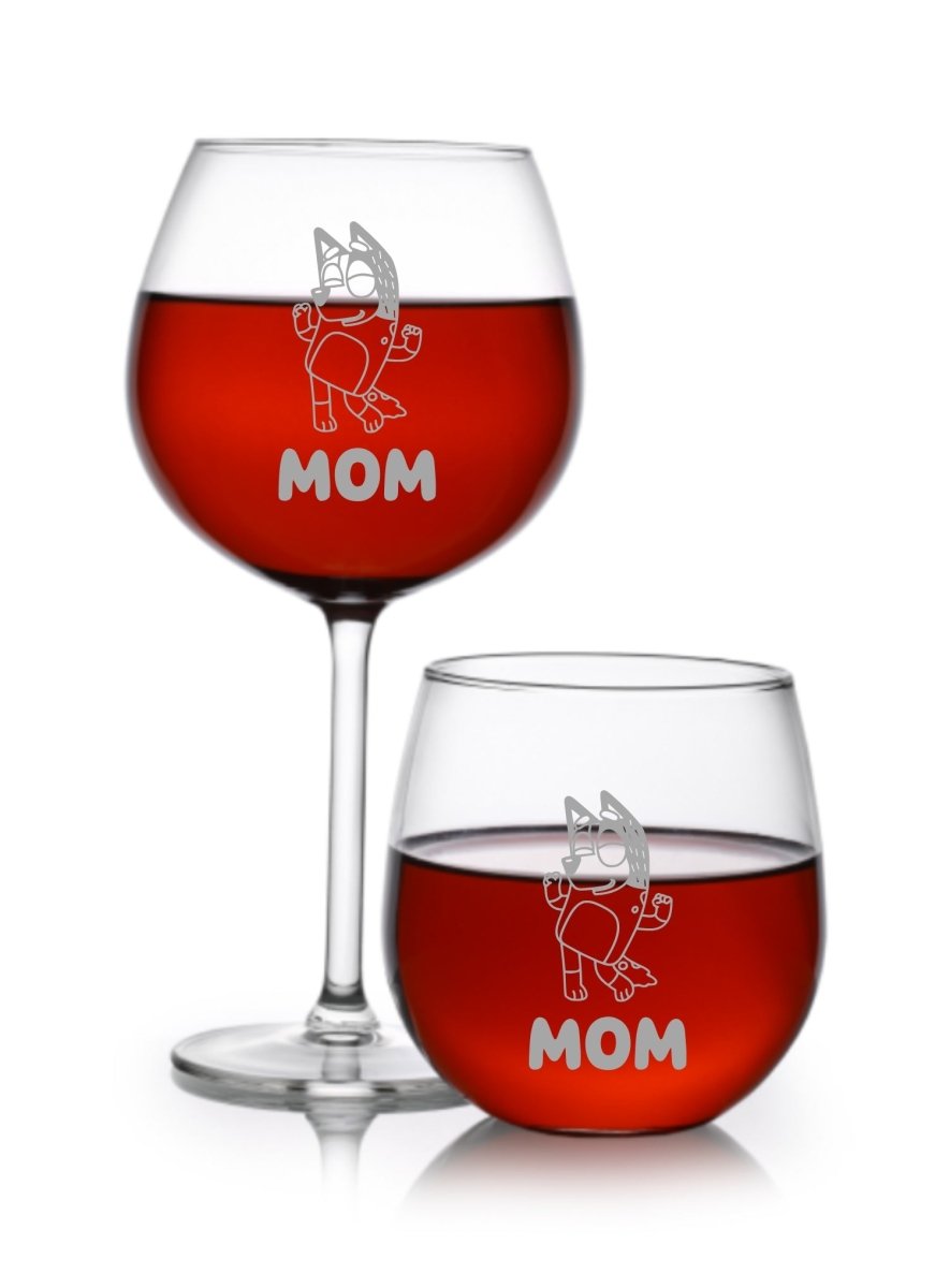 Chilli Heeler Bluey's Mom Wine Glass - Design Bakery TX