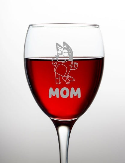 Chilli Heeler Bluey's Mom Wine Glass - Design Bakery TX