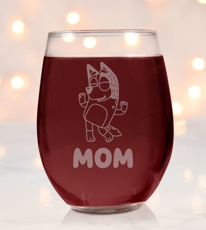 Chilli Heeler Bluey's Mom Wine Glass - Design Bakery TX