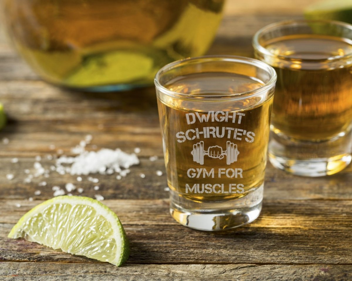 Dwight Schrute's Gym For Muscles Shot Glass - Design Bakery TX