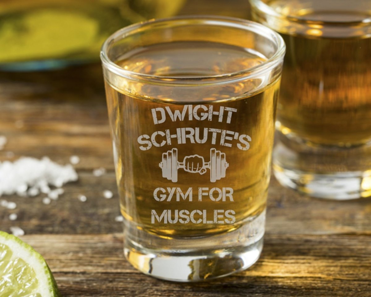 Dwight Schrute's Gym For Muscles Shot Glass - Design Bakery TX