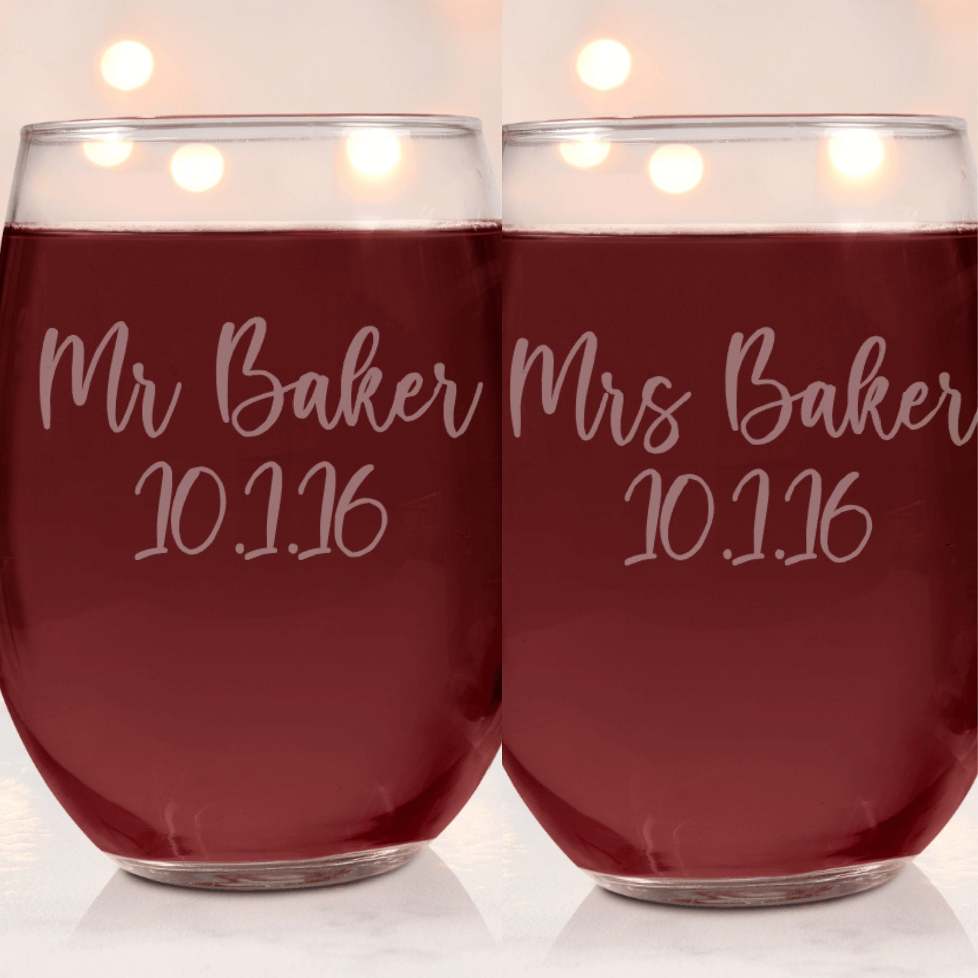 Mr and Mrs Wine Glasses - Design Bakery TX
