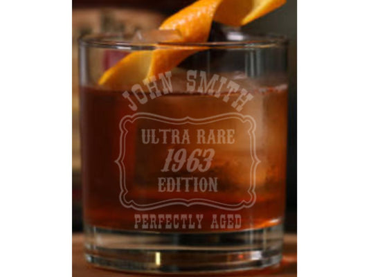 Personalized Perfectly Aged Ultra Rare Edition Whiskey Glass - Design Bakery TX