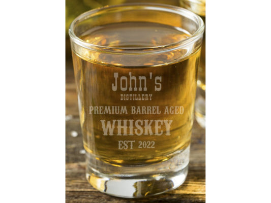 Personalized Premium Barrel Aged Distillery Shot Glass - Design Bakery TX