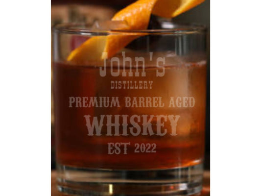 Personalized Premium Barrel Aged Distillery Whiskey Glass - Design Bakery TX