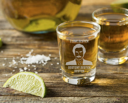 Ron Burgundy "Scotchy, Scotch, Scotch" Shot Glass - Design Bakery TX