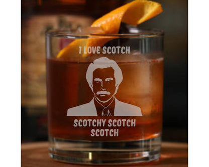 Ron Burgundy "Scotchy, Scotch, Scotch" Whiskey Glass - Design Bakery TX