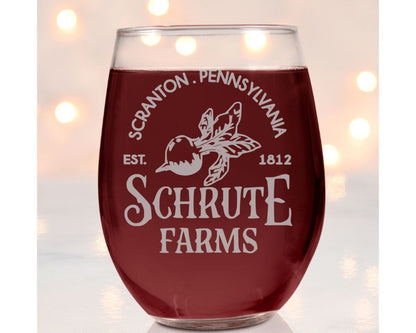 Schrute Farms - The Office Wine Glass - Design Bakery TX
